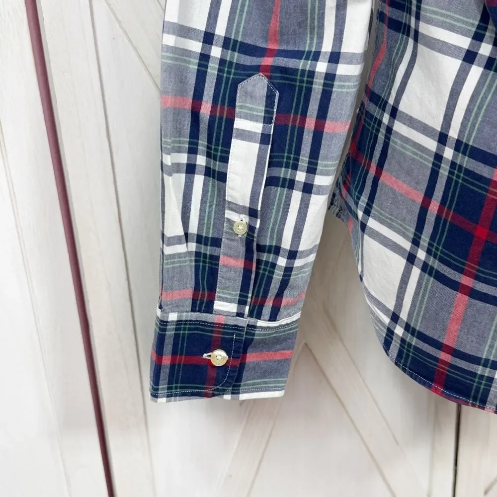 J. Crew Plaid Slim Fit Long Sleeve Button Down Shirt Blue Red Medium Preppy‎